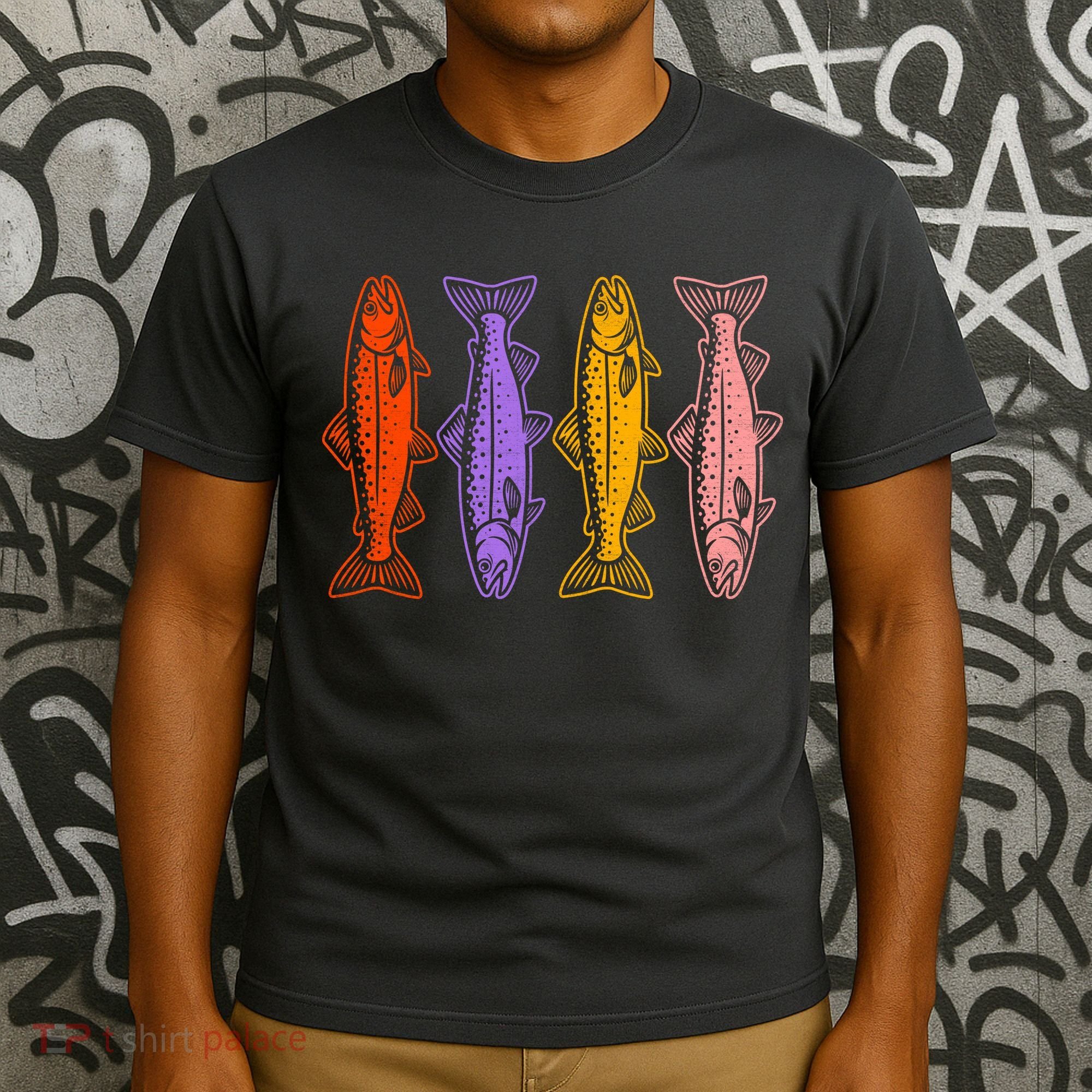 Rainbow Trout Fish Retro 80s T-Shirt