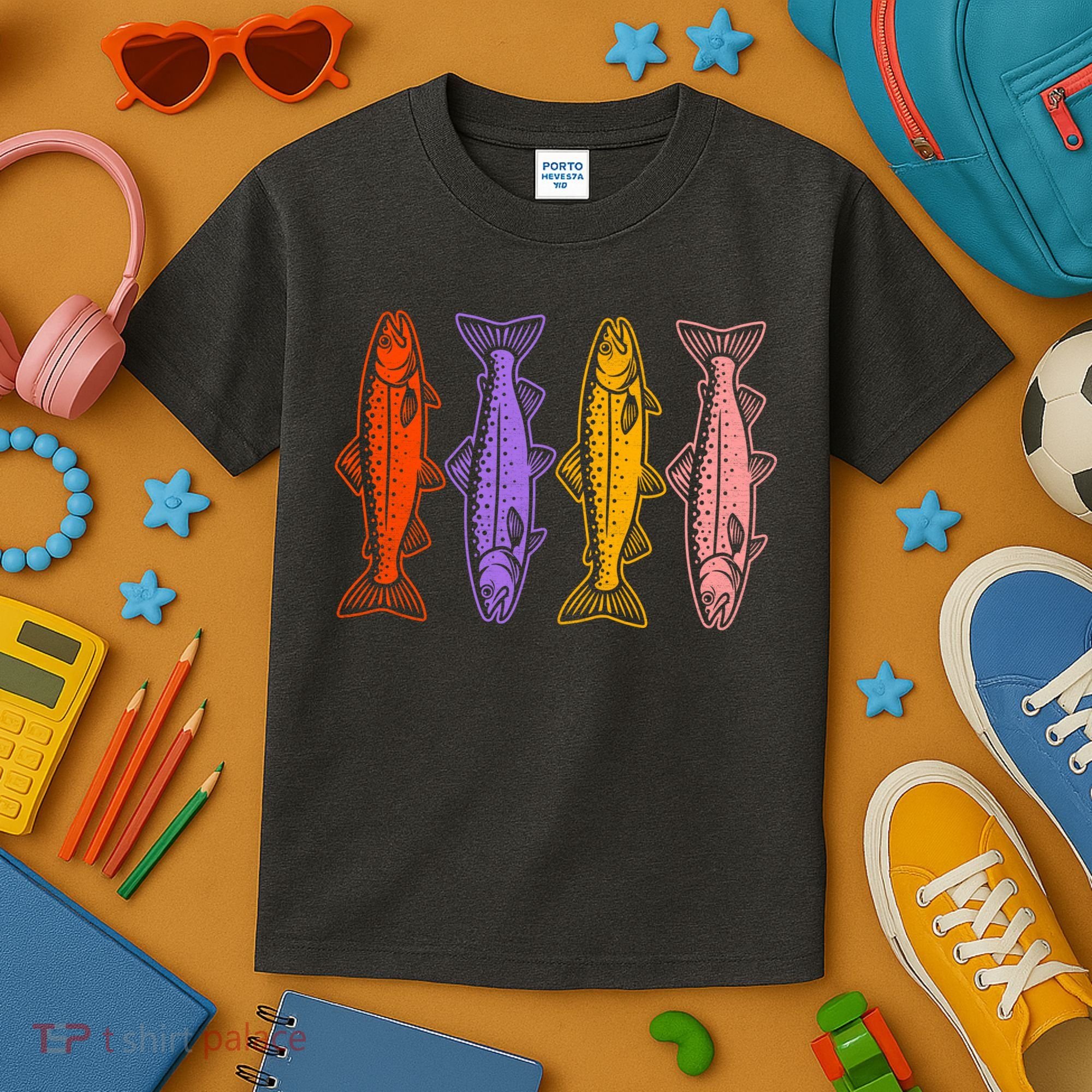 Rainbow Trout Fish Retro 80s Kids T-Shirt