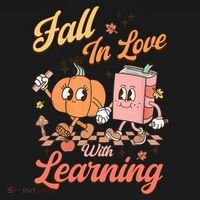 Retro Teacher Fall In Love With Learning Autumn Thanksgiving Long Sleeve Shirt thumb 2