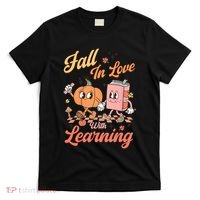 Retro Teacher Fall In Love With Learning Autumn Thanksgiving T-Shirt thumb 0