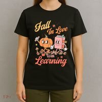 Retro Teacher Fall In Love With Learning Autumn Thanksgiving T-Shirt thumb 4