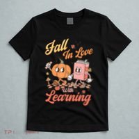 Retro Teacher Fall In Love With Learning Autumn Thanksgiving T-Shirt thumb 5