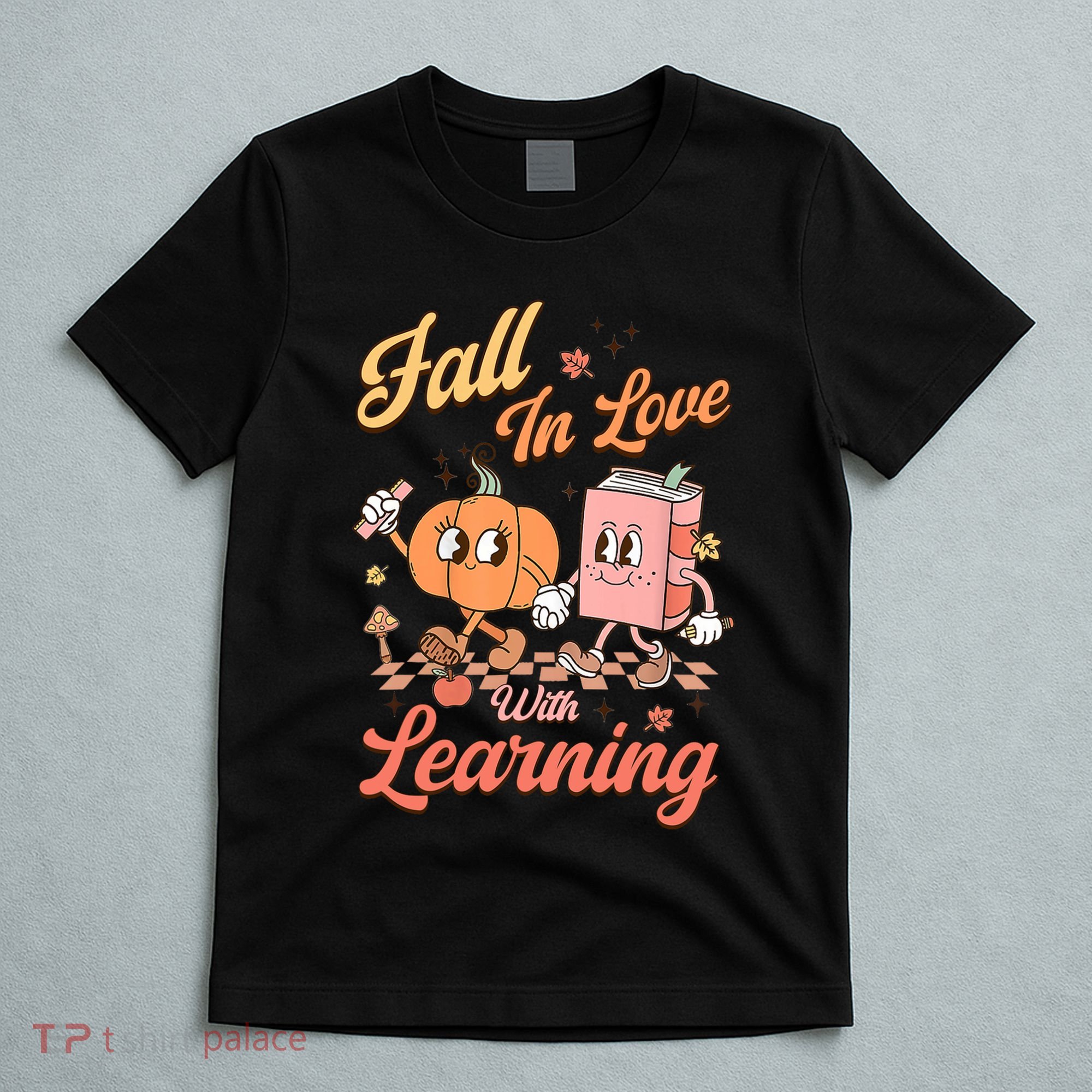 Retro Teacher Fall In Love With Learning Autumn Thanksgiving T-Shirt