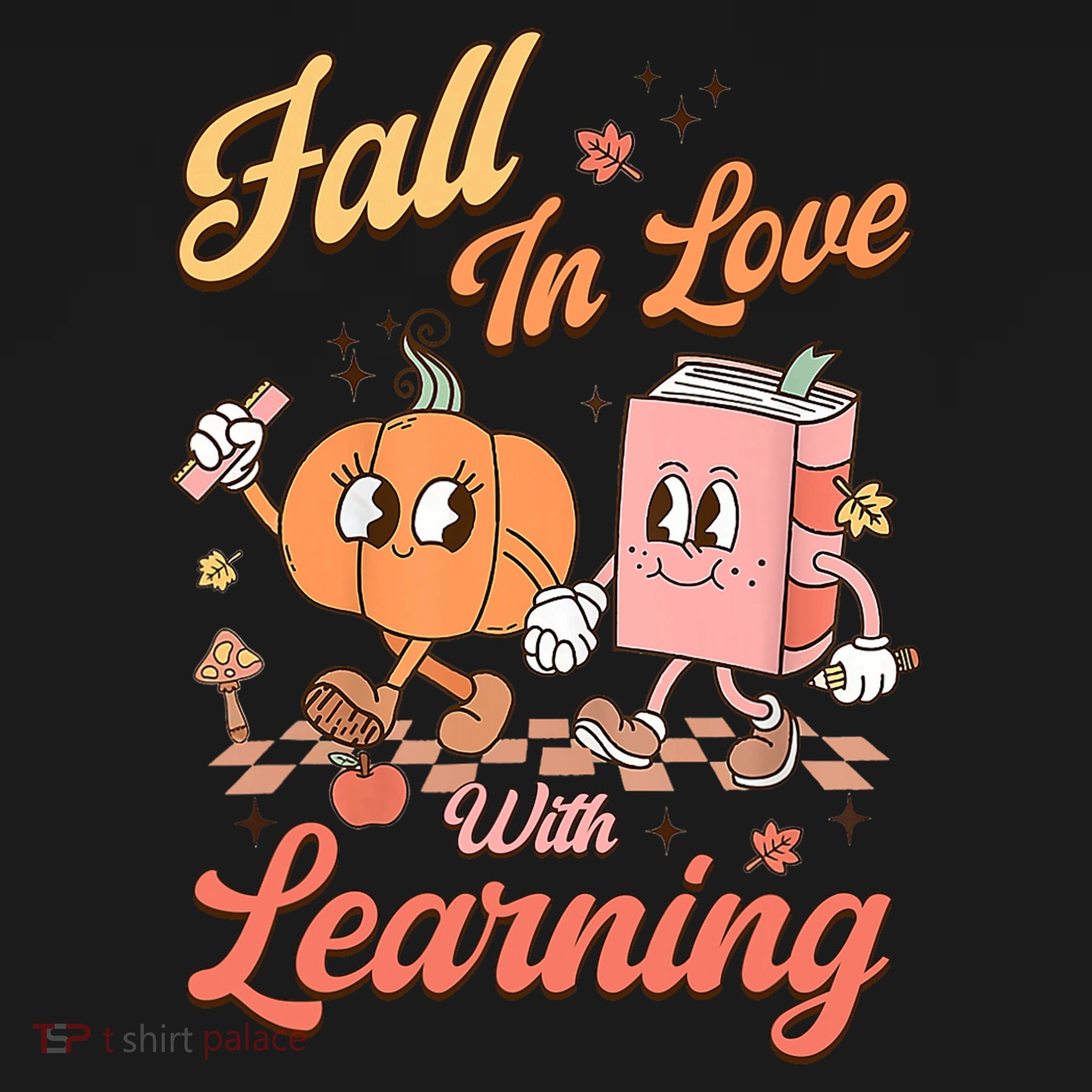 Retro Teacher Fall In Love With Learning Autumn Thanksgiving Polo