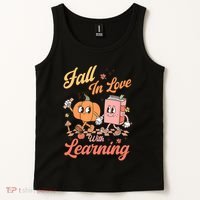 Retro Teacher Fall In Love With Learning Autumn Thanksgiving Tank Top thumb 2