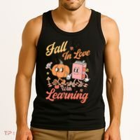 Retro Teacher Fall In Love With Learning Autumn Thanksgiving Tank Top thumb 3
