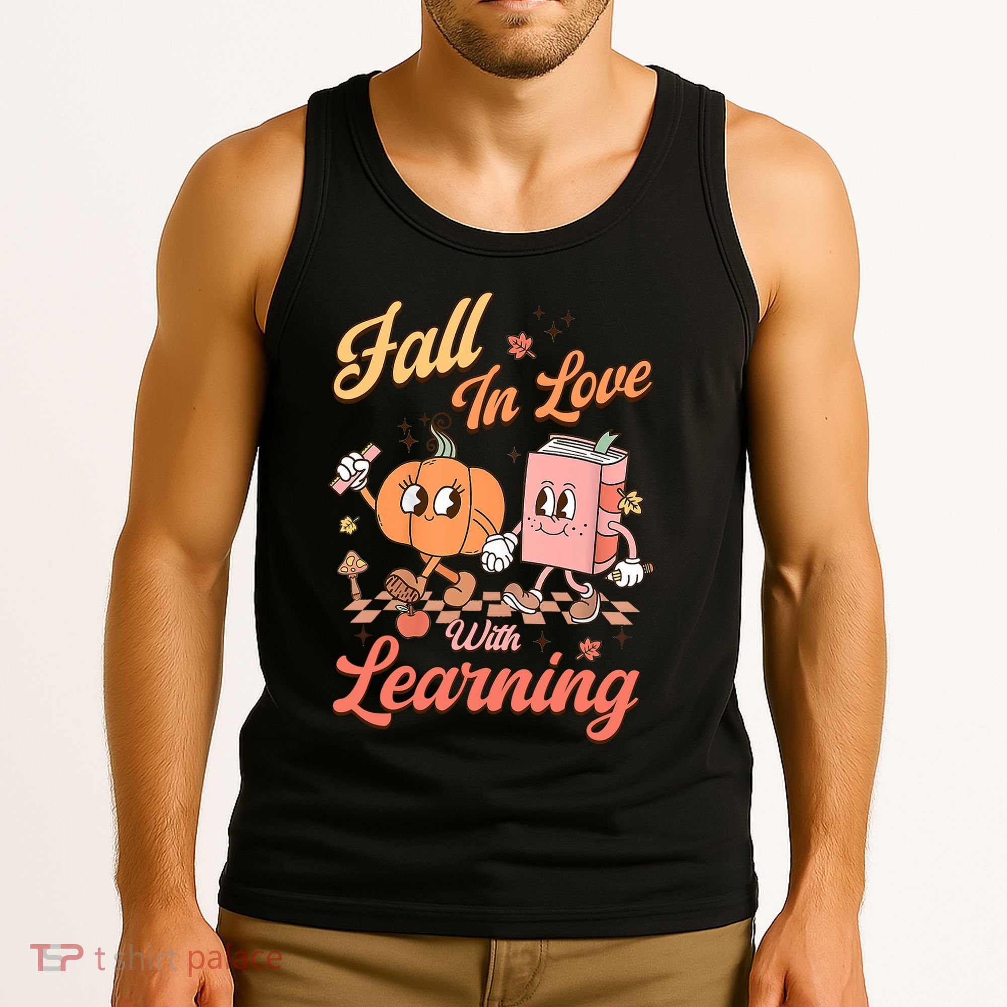 Retro Teacher Fall In Love With Learning Autumn Thanksgiving Tank Top