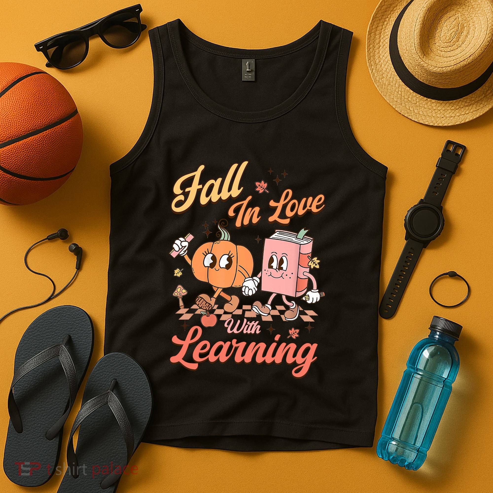 Retro Teacher Fall In Love With Learning Autumn Thanksgiving Tank Top