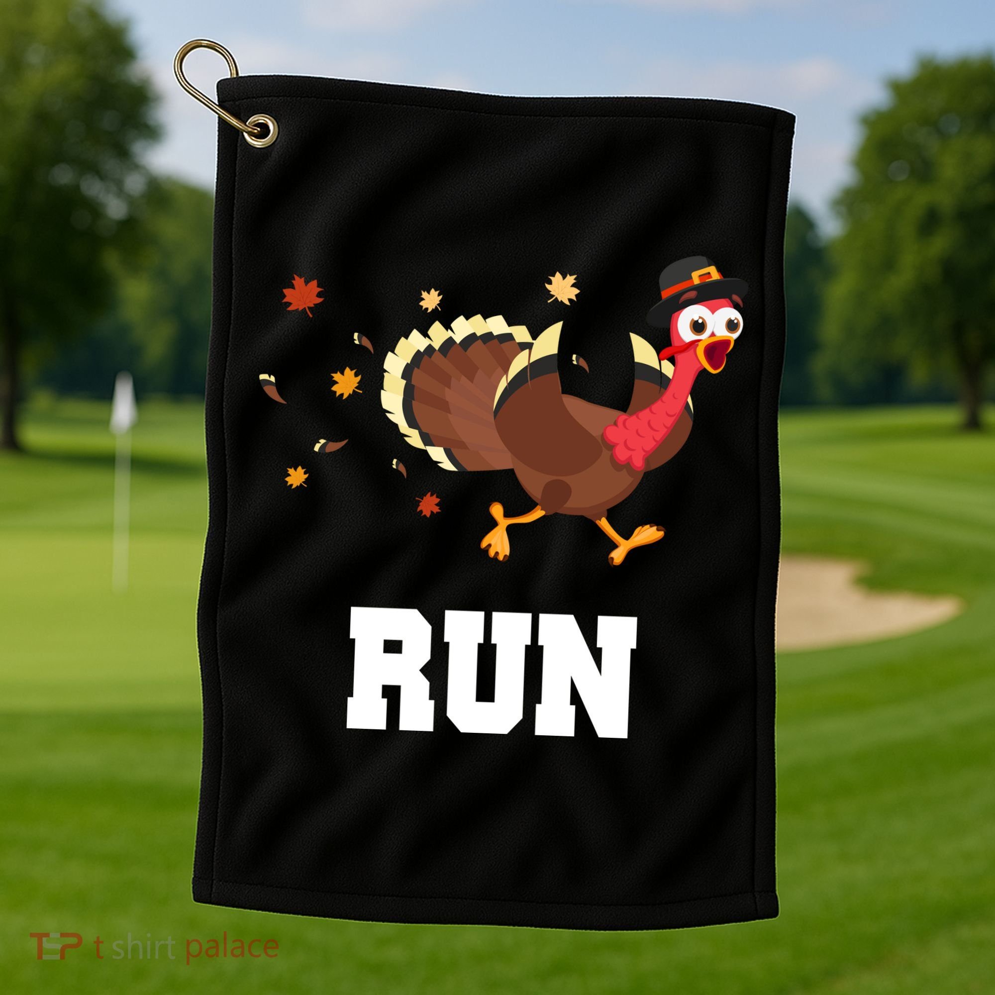 Run Turkey Funny Thanksgiving Golf Towel