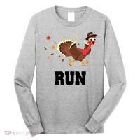 Run Turkey Funny Thanksgiving Long Sleeve Shirt thumb 0