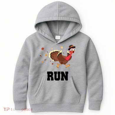 Run Turkey Funny Thanksgiving Kids Hoodie