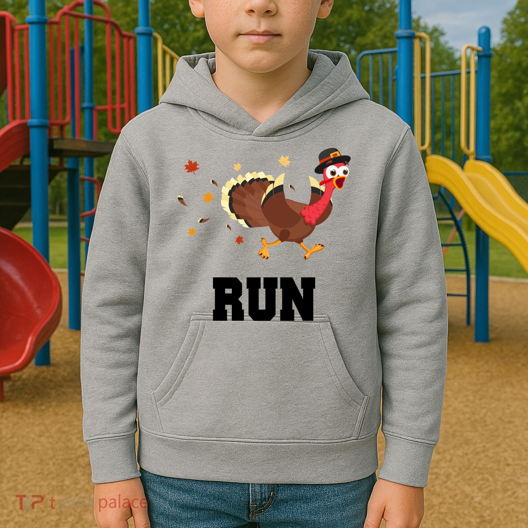 Run Turkey Funny Thanksgiving Kids Hoodie