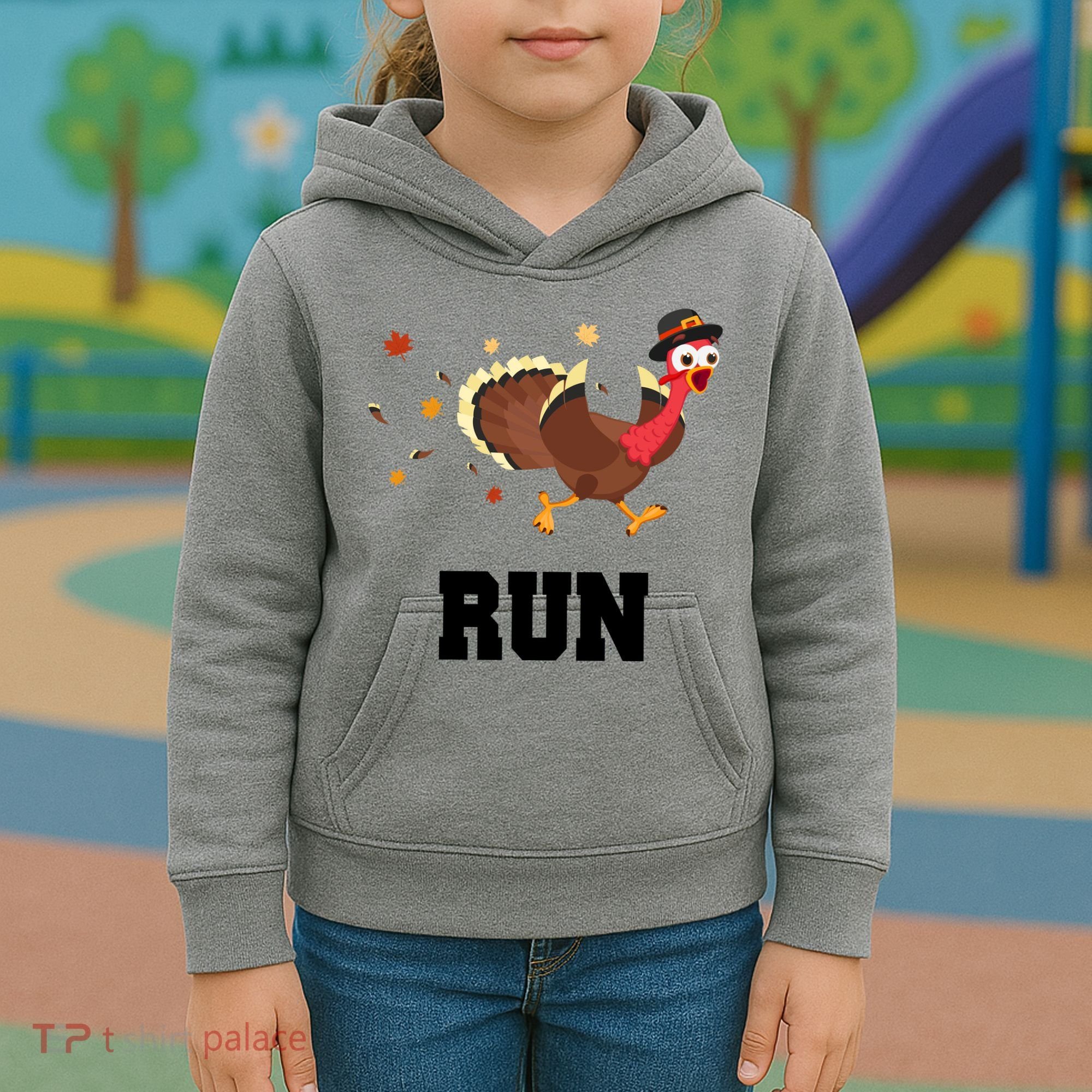Run Turkey Funny Thanksgiving Kids Hoodie