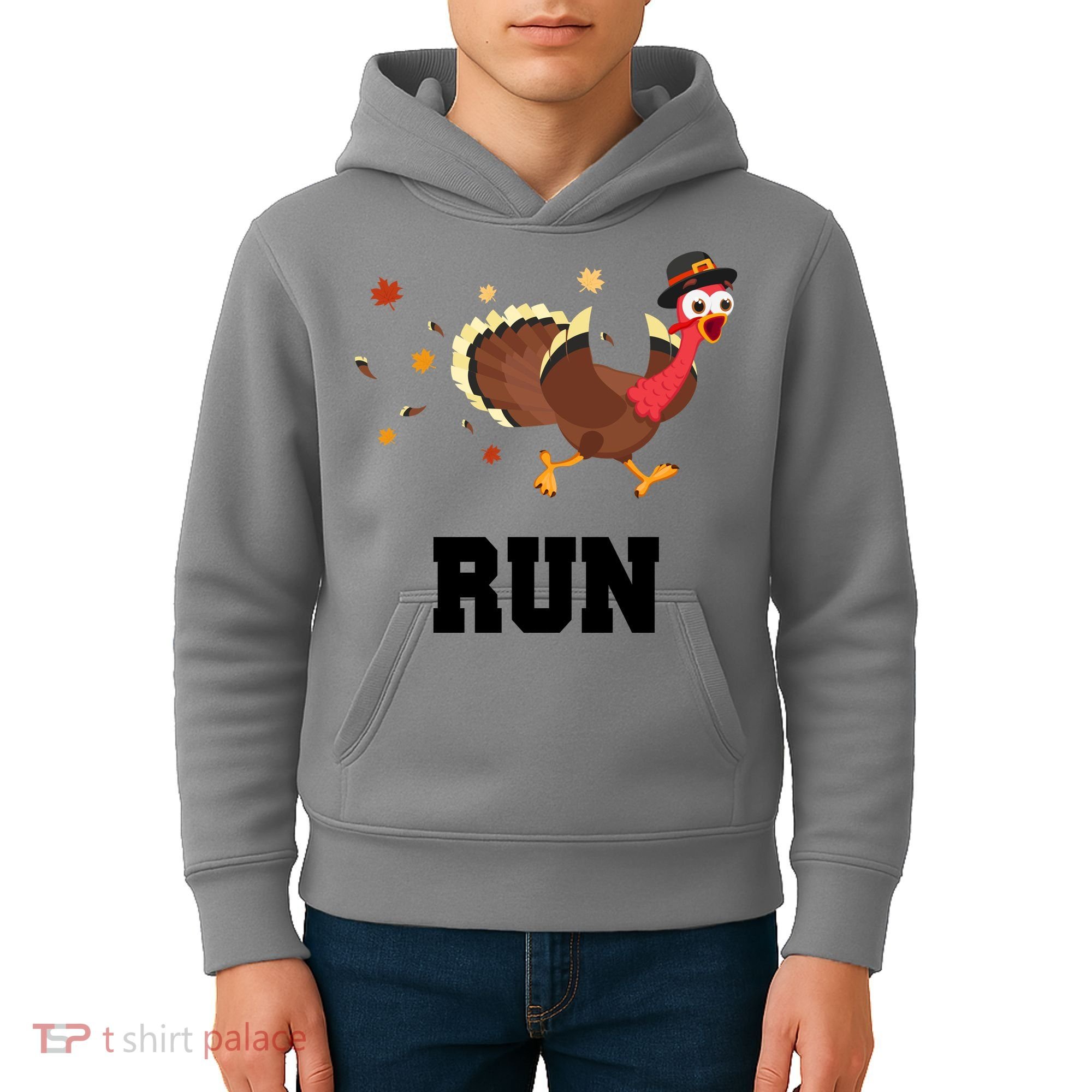 Run Turkey Funny Thanksgiving Kids Hoodie