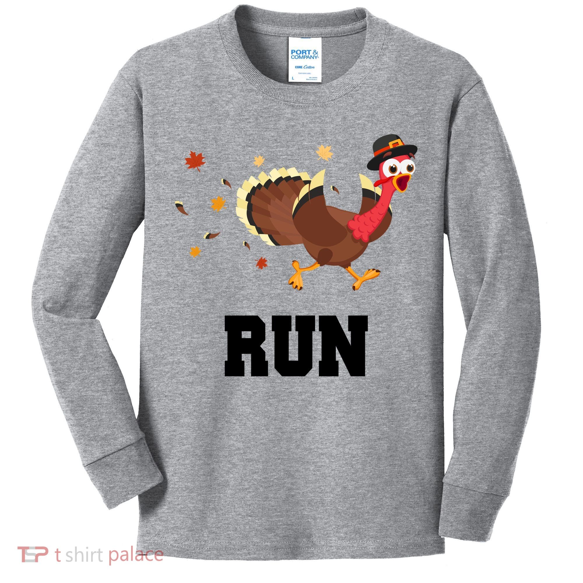 Run Turkey Funny Thanksgiving Kids Long Sleeve Shirt
