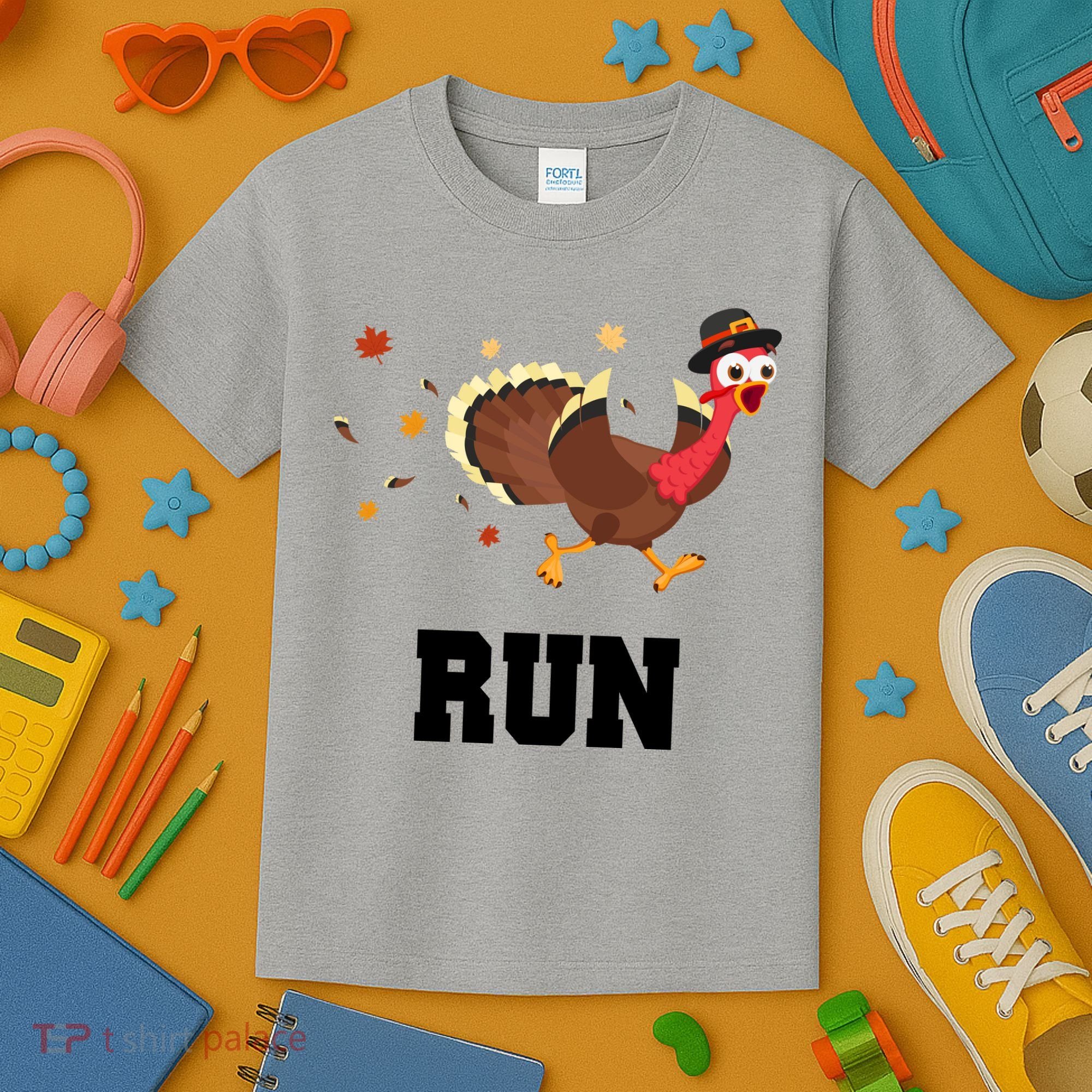 Run Turkey Funny Thanksgiving Kids T-Shirt