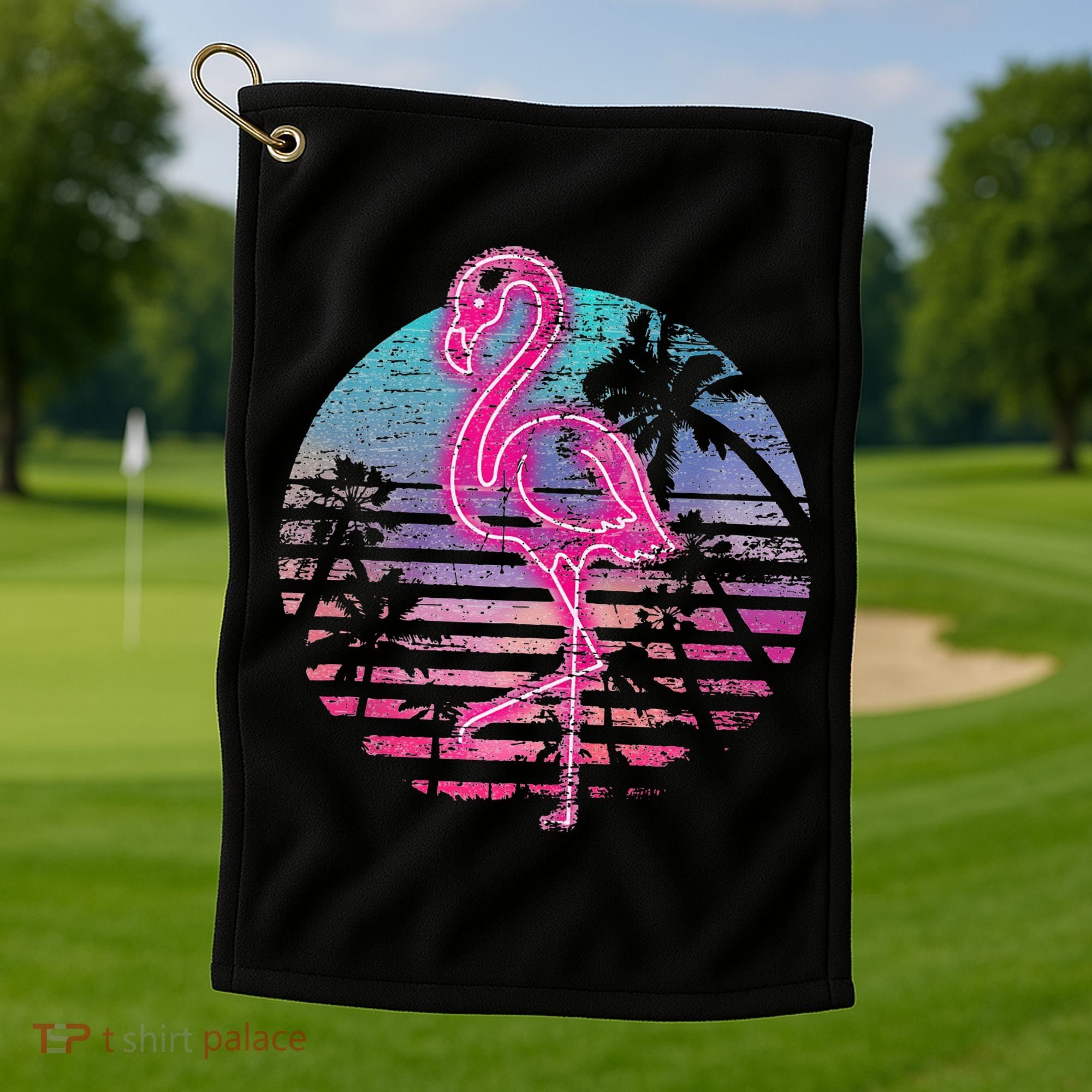 Retro Tropic Flamingo Golf Towel