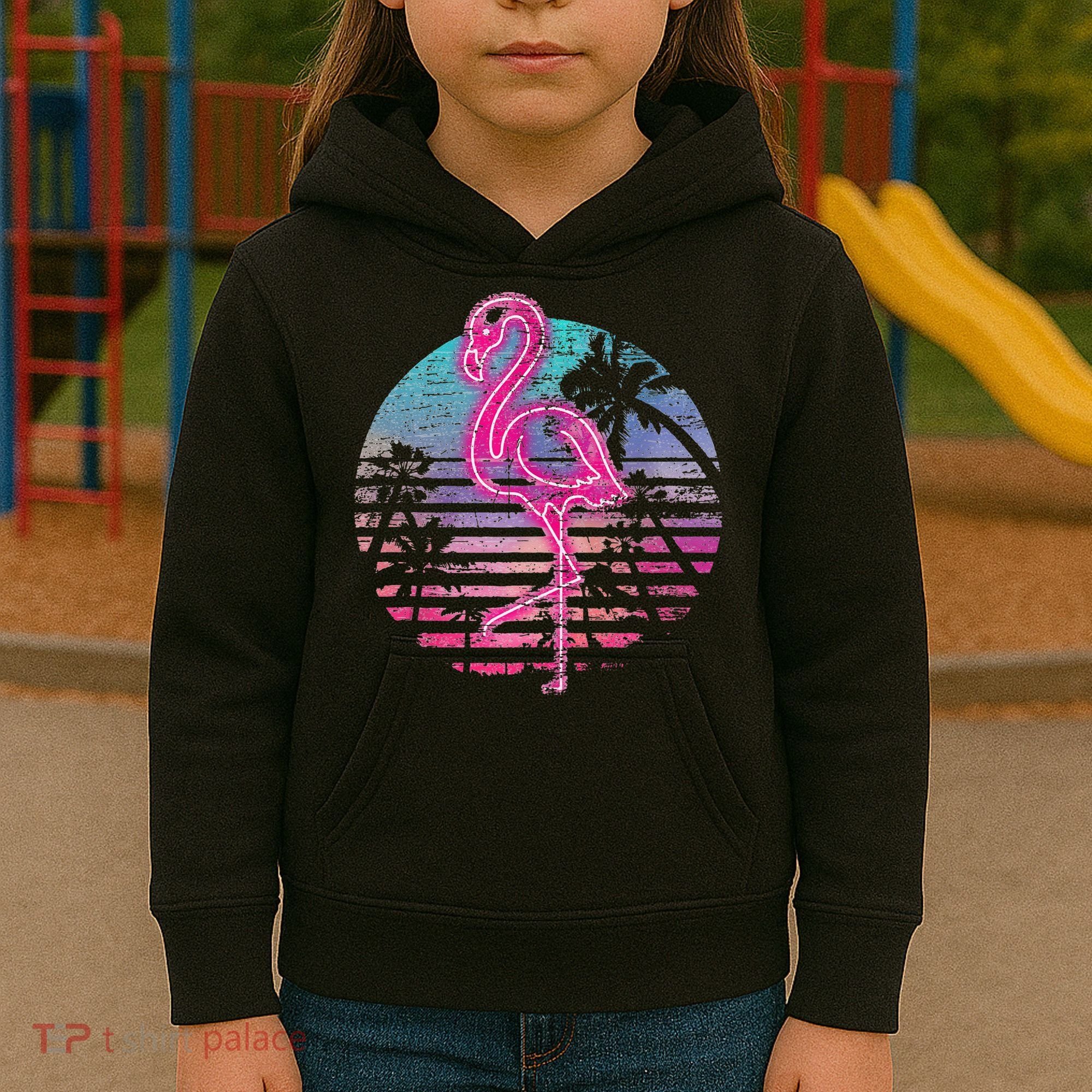Retro Tropic Flamingo Kids Hoodie