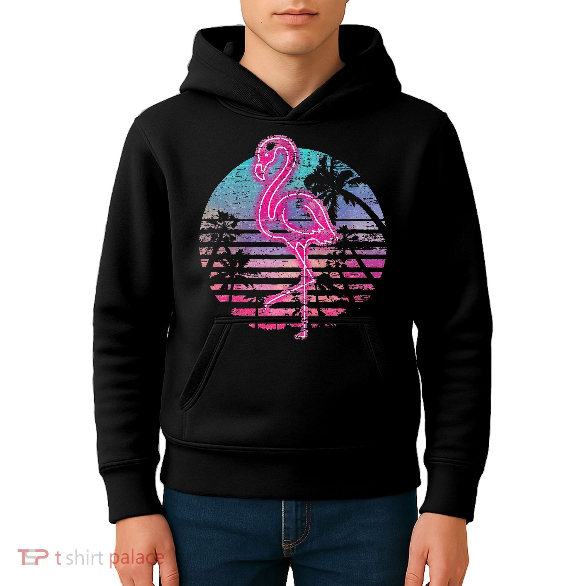 Retro Tropic Flamingo Kids Hoodie