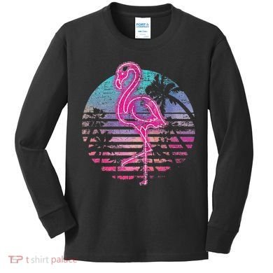 Retro Tropic Flamingo Kids Long Sleeve Shirt
