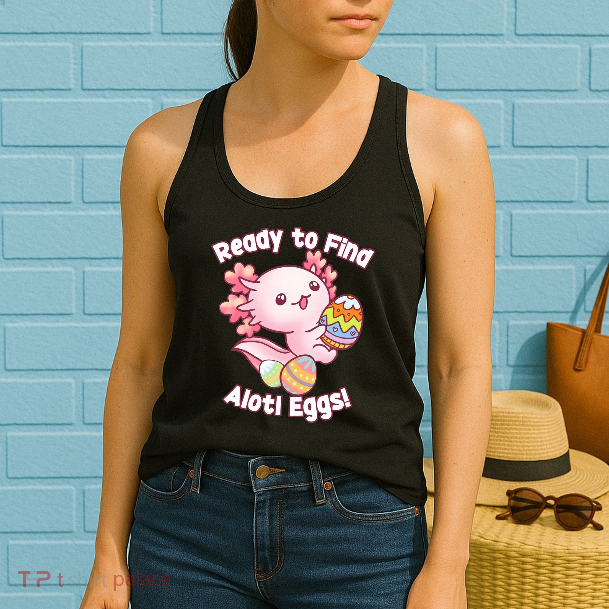 Ready To Find Alotl Eggs! Cute Axolotl Anime Kawaii Easter Women's Tank Top