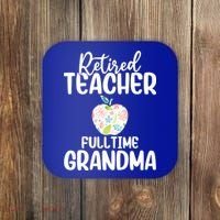 Retired Teacher Full Time Grandma Floral Cute Gift Coaster thumb 0