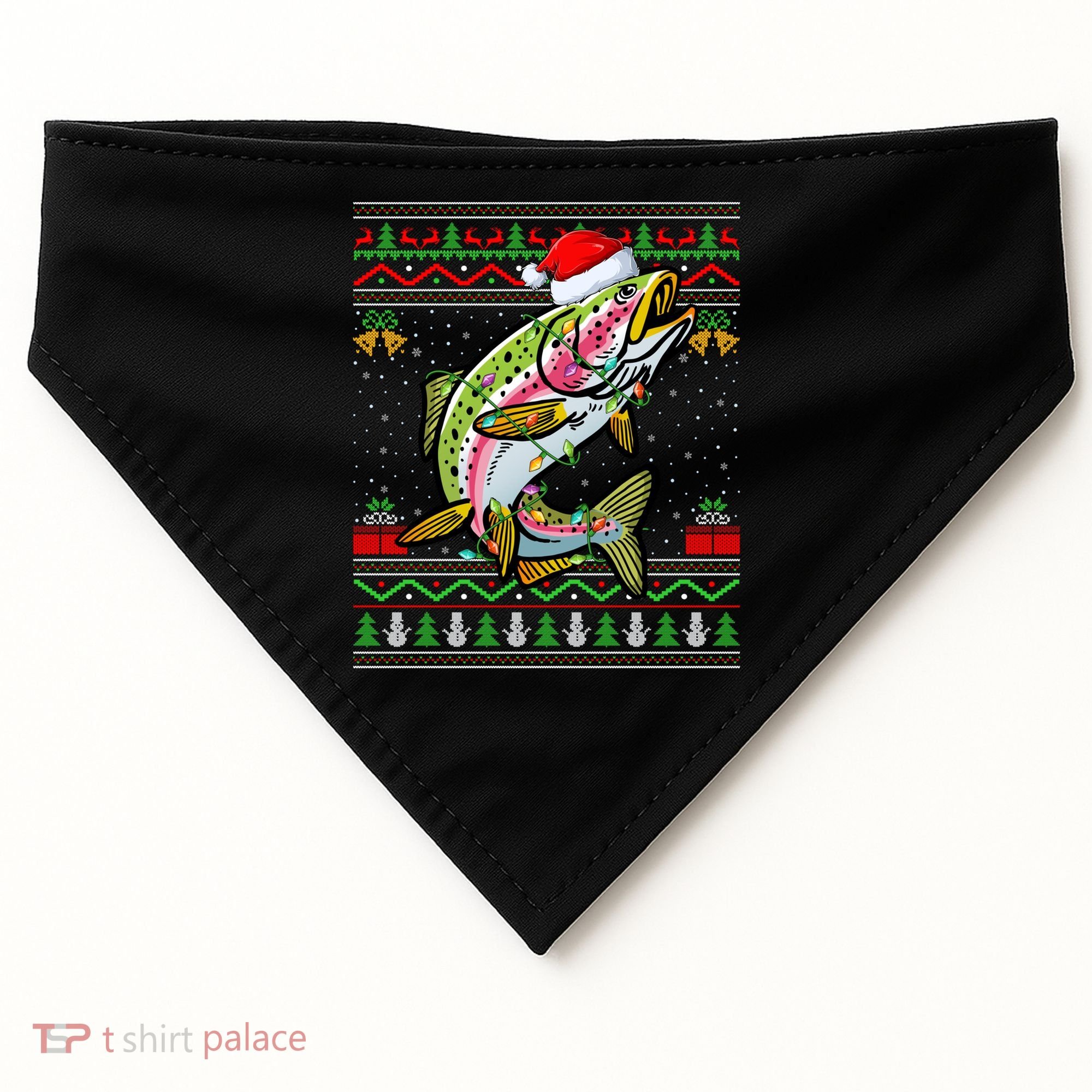 Rainbow Trout Fish Lover Santa Ugly Rainbow Trout Christmas Funny Gift USA-Made Doggie Bandana