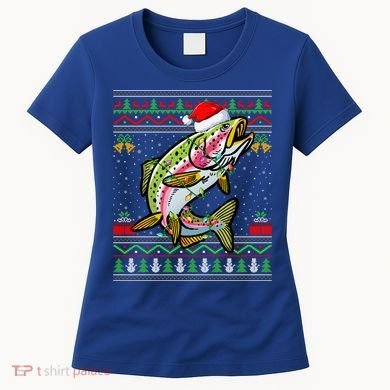 Rainbow Trout Fish Lover Santa Ugly Rainbow Trout Christmas Funny Gift Women's T-Shirt