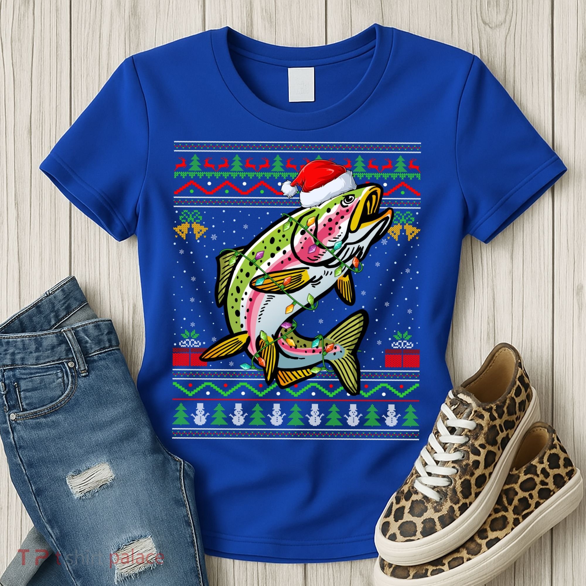 Rainbow Trout Fish Lover Santa Ugly Rainbow Trout Christmas Funny Gift Women's T-Shirt
