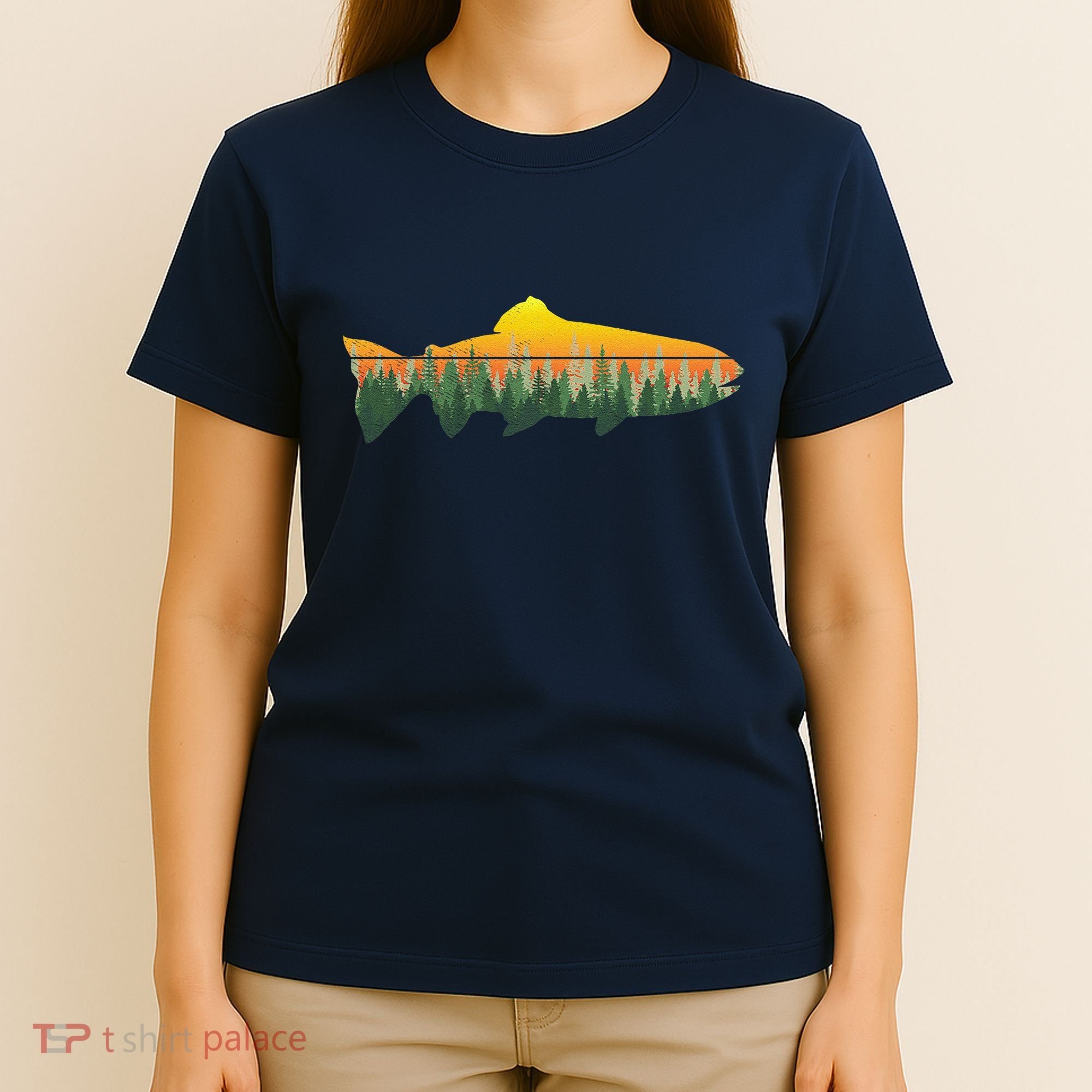 Retro Trout Fly Fishing Outdoor Nature Forest Fisherman T-Shirt