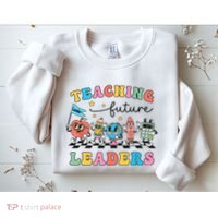 Retro Teaching Future Leaders Groovy Teacher Back To School Sweatshirt thumb 2