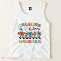 Retro Teaching Future Leaders Groovy Teacher Back To School Tank Top thumb 2