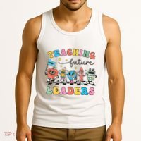 Retro Teaching Future Leaders Groovy Teacher Back To School Tank Top thumb 3