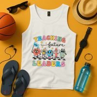 Retro Teaching Future Leaders Groovy Teacher Back To School Tank Top thumb 4