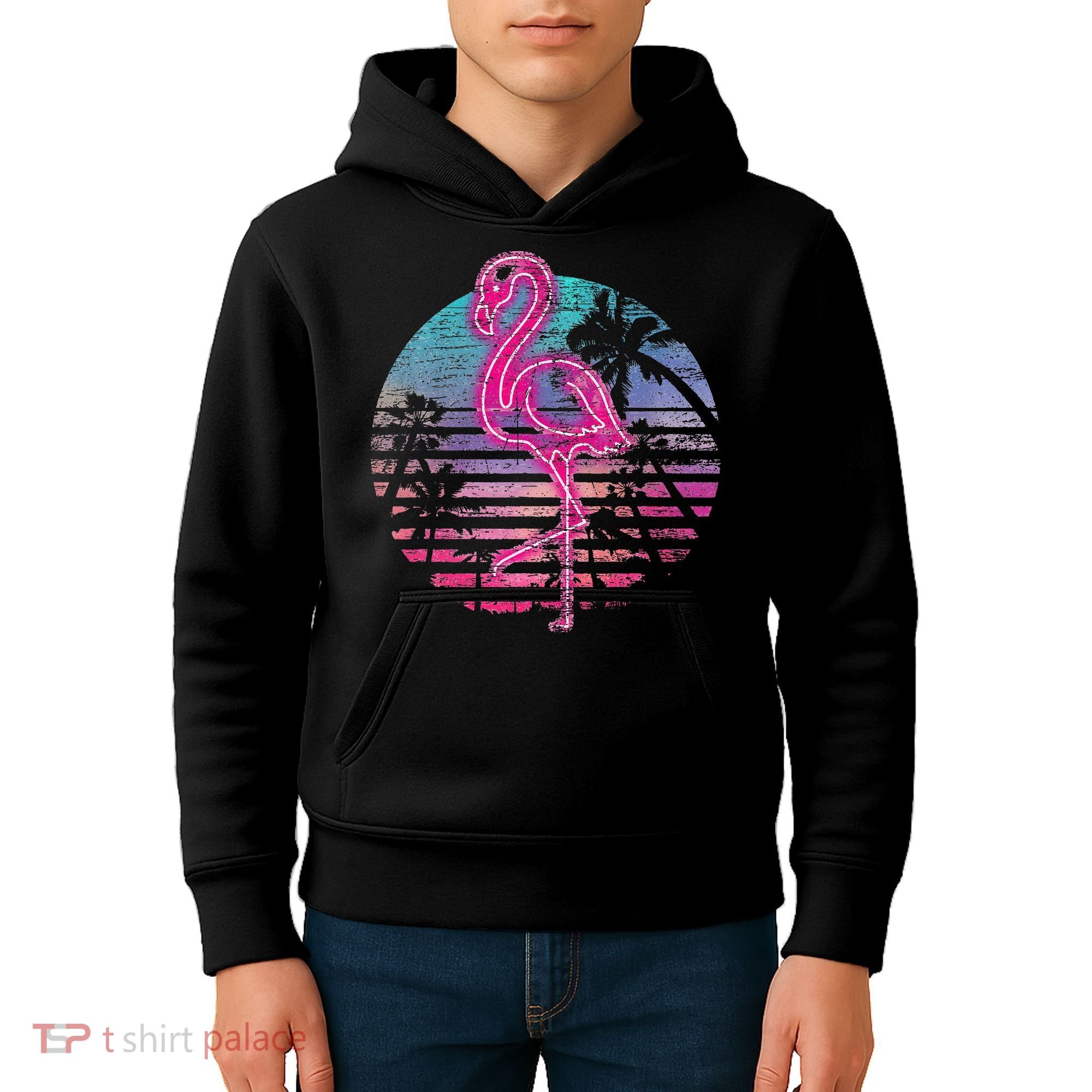 Retro Tropic Flamingo Kids Hoodie