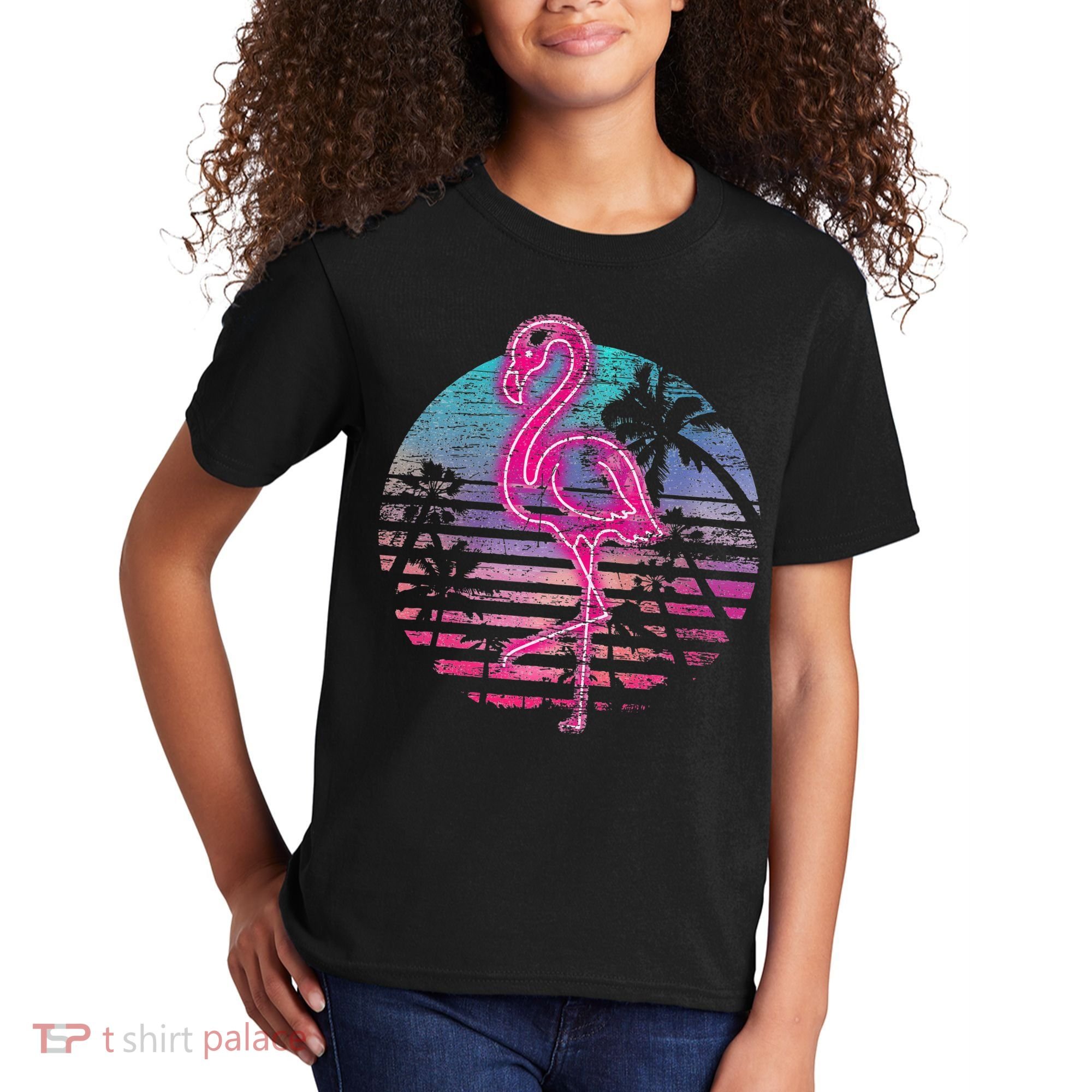Retro Tropic Flamingo Kids T-Shirt