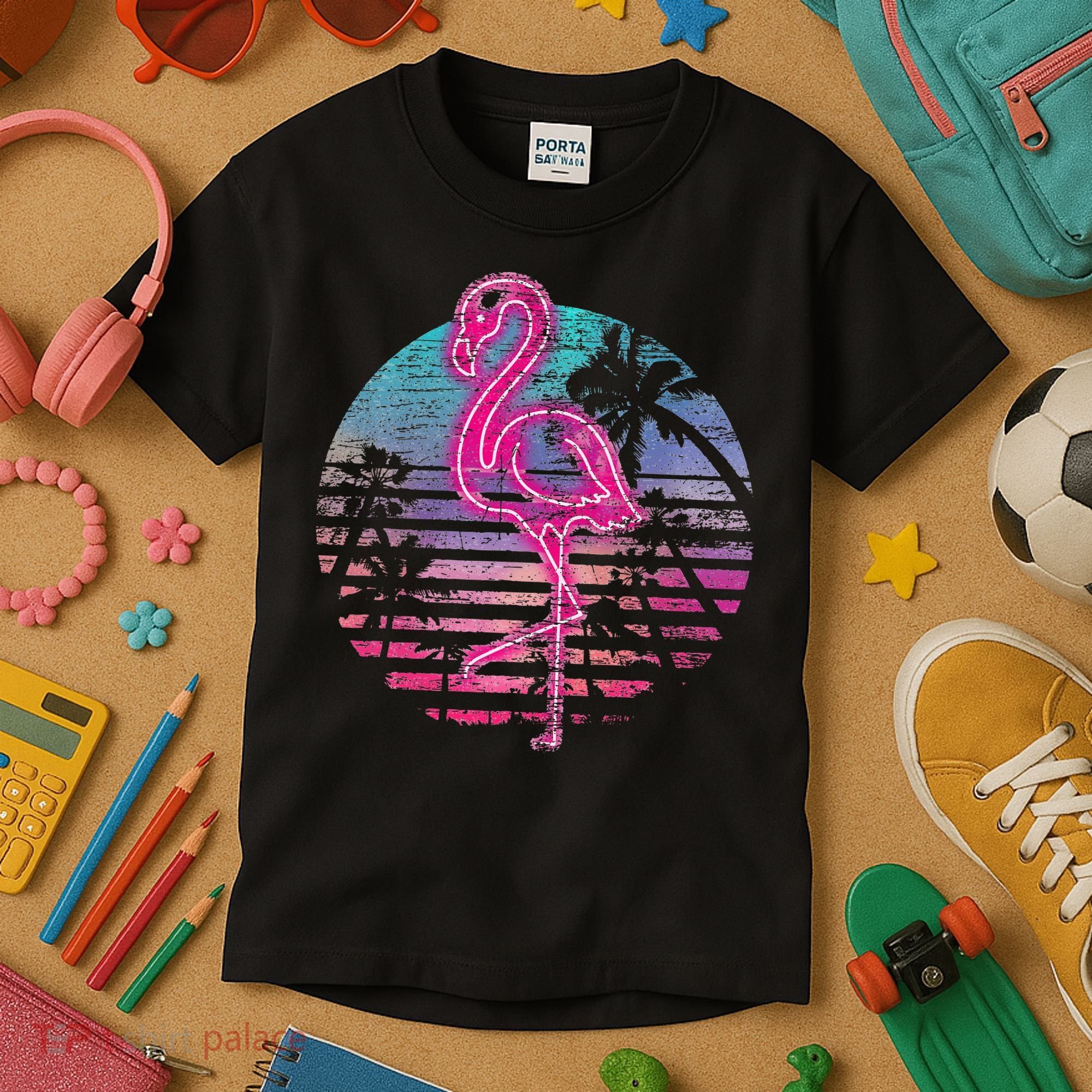 Retro Tropic Flamingo Kids T-Shirt