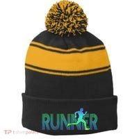 Runner Track & Field Cross Country Marathon Running Graphic Stripe Pom Pom Beanie thumb 0