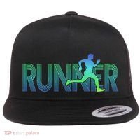 Runner Track & Field Cross Country Marathon Running Graphic Flat Bill Trucker Hat thumb 0