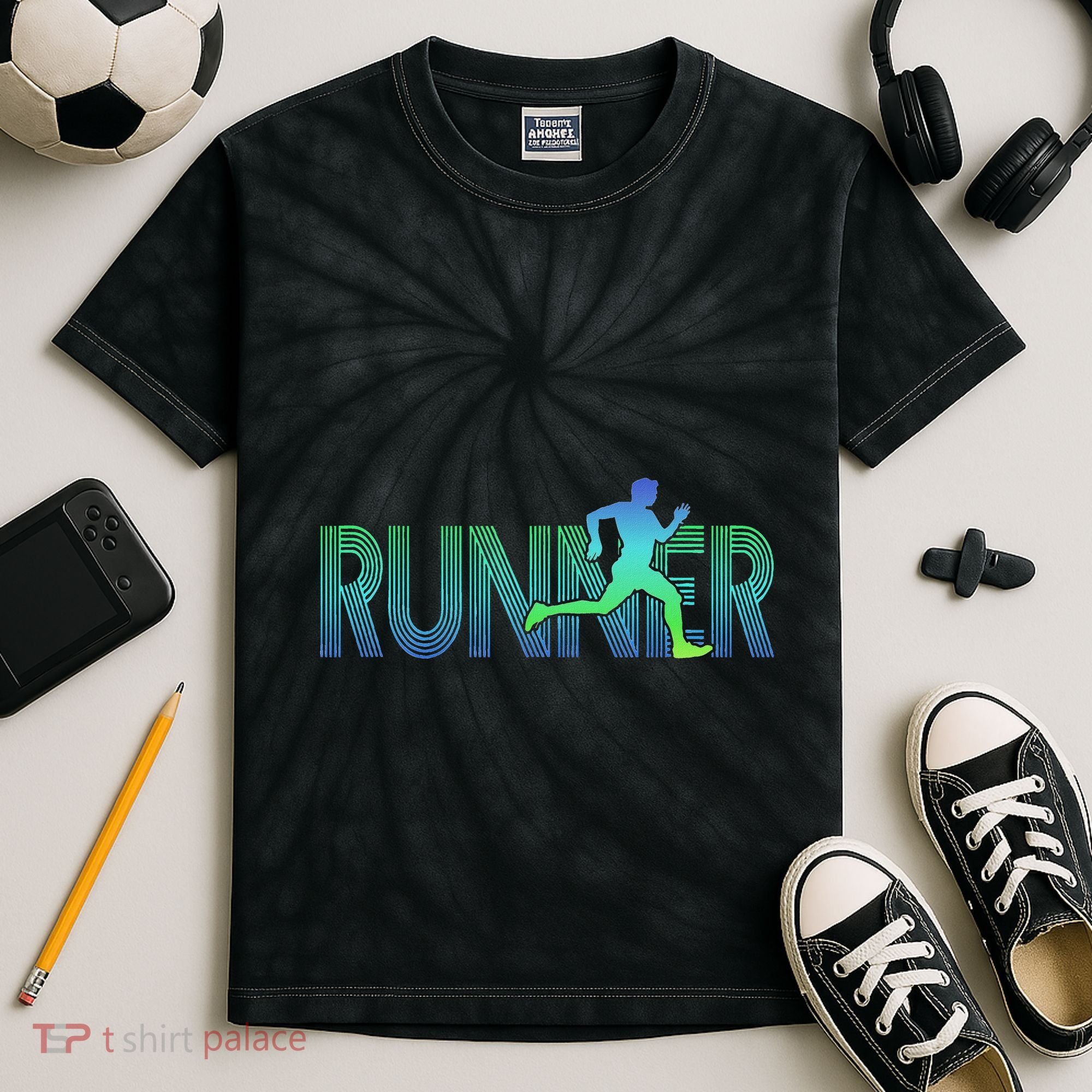 Runner Track & Field Cross Country Marathon Running Graphic Kids Tie-Dye T-Shirt