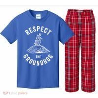 Respect The Groundhog Funny Groundhog Day Shadow Lover Gift Kids Plaid Pajama Set thumb 0
