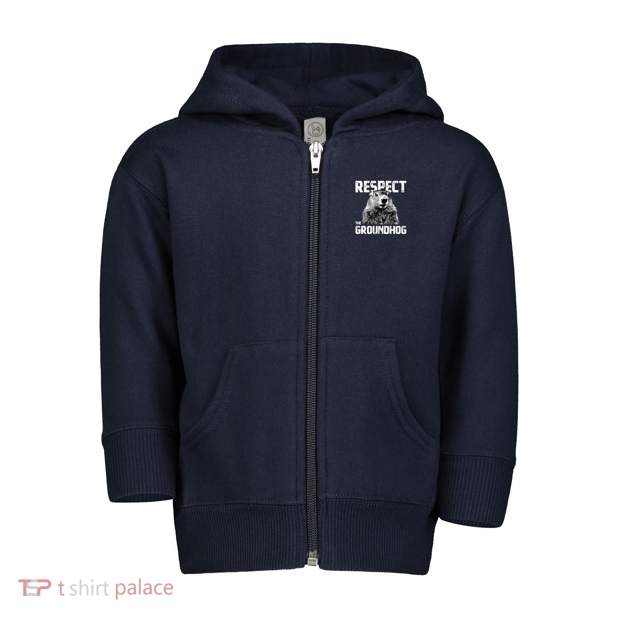 Respect The Groundhog Funny Woodchuck Toddler Zip Fleece Hoodie
