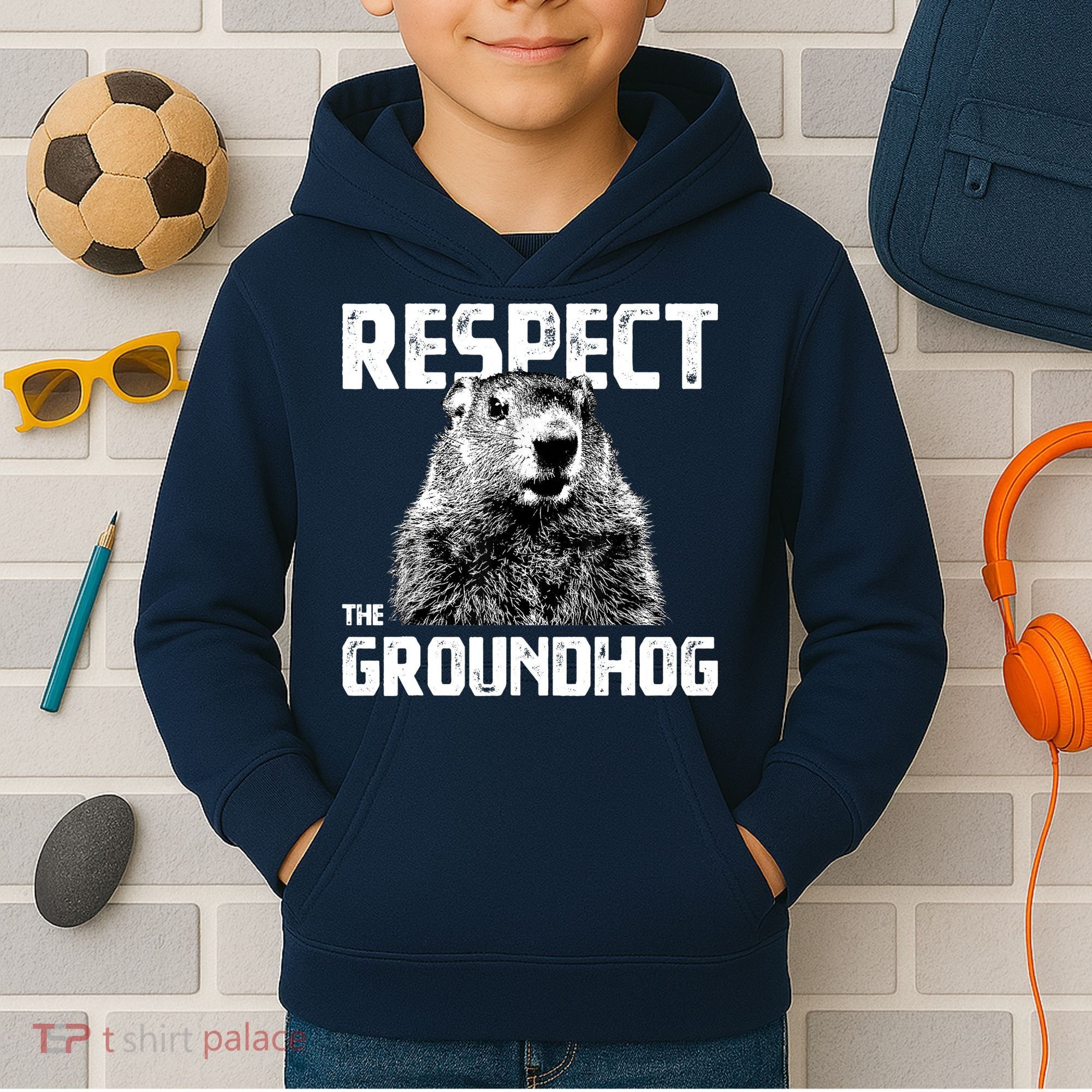Respect The Groundhog Funny Woodchuck Kids Hoodie