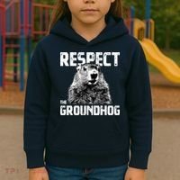 Respect The Groundhog Funny Woodchuck Kids Hoodie thumb 3