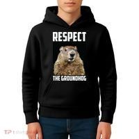 Respect The Groundhog Day Funny Rodent Gift Kids Hoodie thumb 4