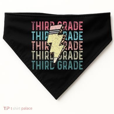 Retro Third Grade Teacher Lightning Bolt Pencil Teacher USA-Made Doggie Bandana
