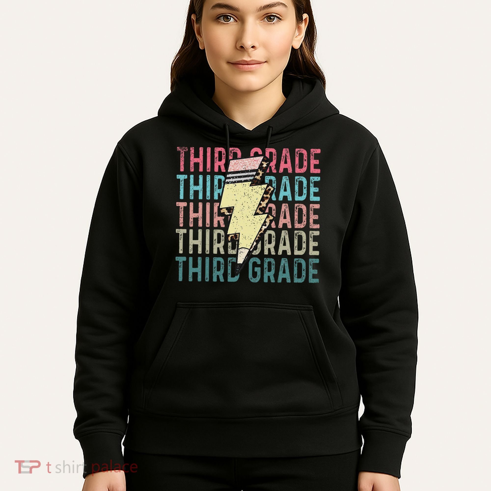 Retro Third Grade Teacher Lightning Bolt Pencil Teacher Hoodie