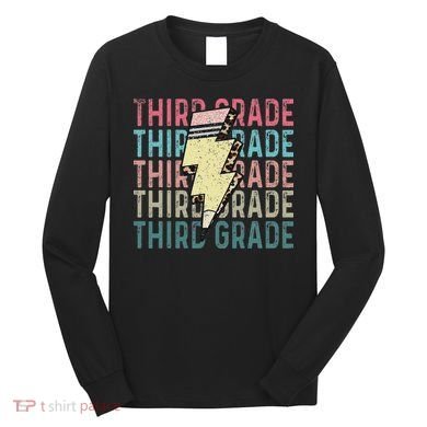 Retro Third Grade Teacher Lightning Bolt Pencil Teacher Long Sleeve Shirt