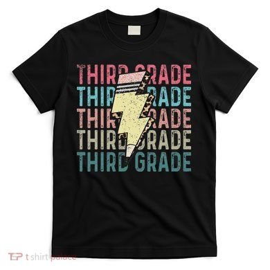 Retro Third Grade Teacher Lightning Bolt Pencil Teacher T-Shirt