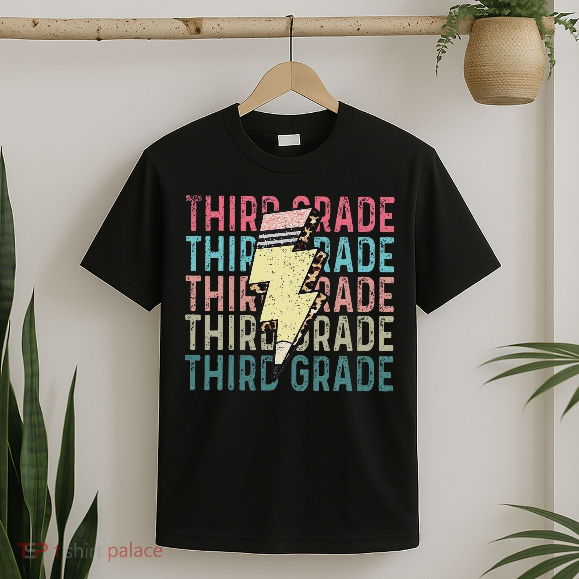 Retro Third Grade Teacher Lightning Bolt Pencil Teacher T-Shirt